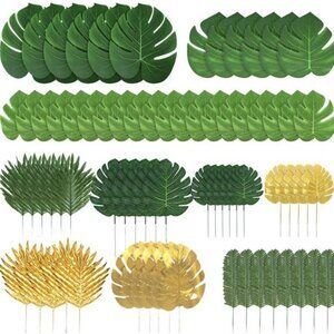 72 Pieces 10 Kinds Artificial Palm Leaves Golden Tropical Leaves